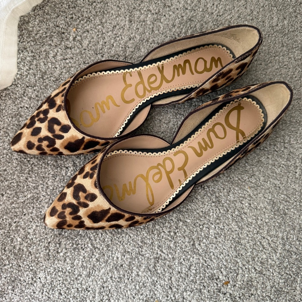 Sam Edelman Rodney Leopard Calf Hair d'Orsay Pointed Toe Flats 6 Mob Wife Animal - Picture 2 of 8